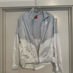 Nike Women's Light Gray and White Windbreaker Jacket